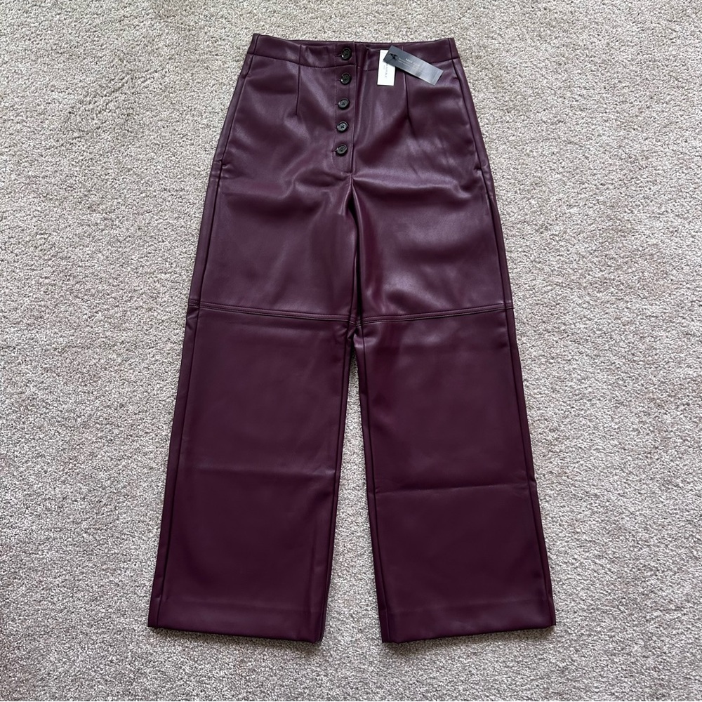 Banana Republic NWT Wide-Leg Ultra High-Rise Vegan Leather Pant Burgundy 4P - Picture 1 of 12